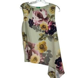 United Colors of Benetton Floral Tank Top Womens Sage Green Asymmetrical Flowy S